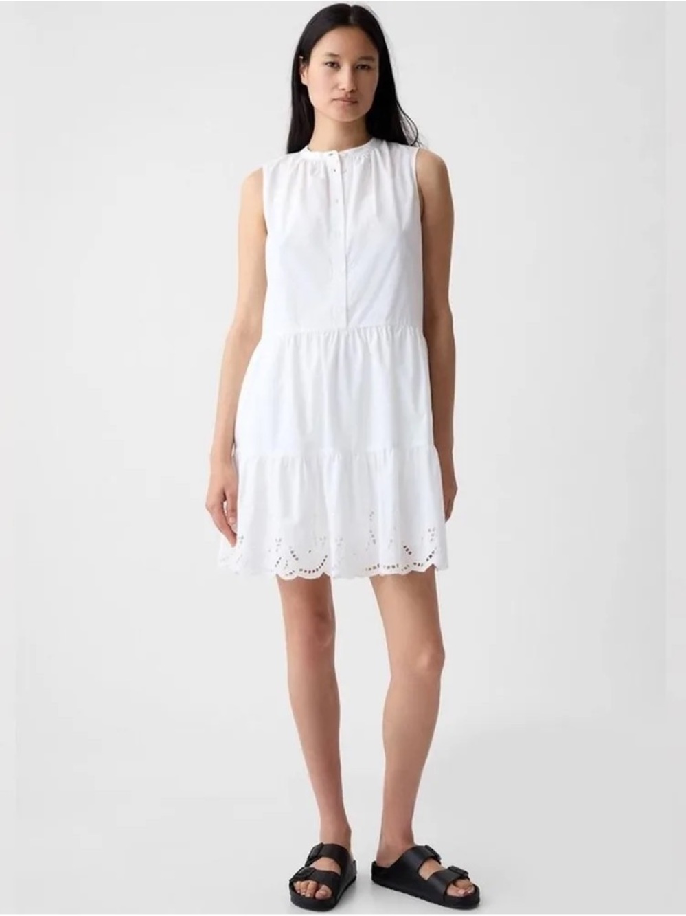 GAP Sleeveless White Eyelet Tiered Mini Dress XS